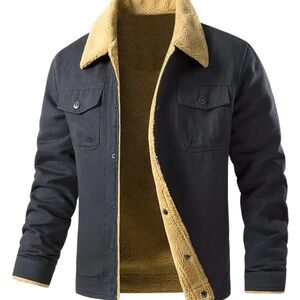 Men's Casual Fleece-Lined Jacket with Petal Pockets